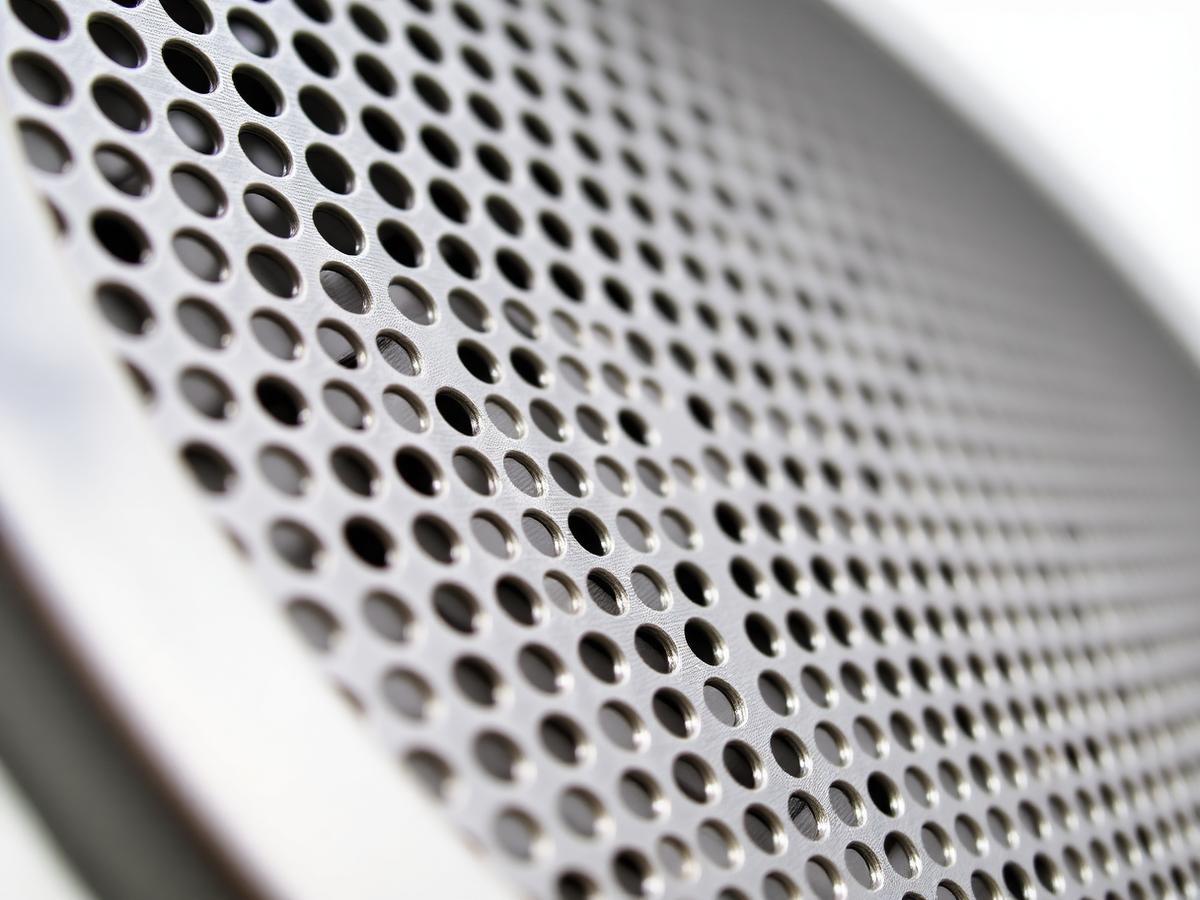 Macro detail of a perforated centrifugal backing screen
